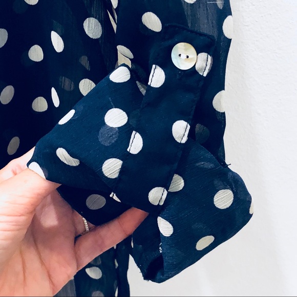 Like New Tie Front Hi Low Polka Dot Sheer Blouse - Blue & White Top in XS - Picture 4 of 8